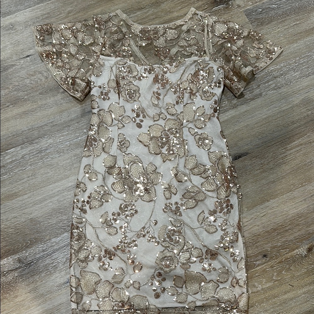 Adrianna Papell Gold Floral Sequin Dress